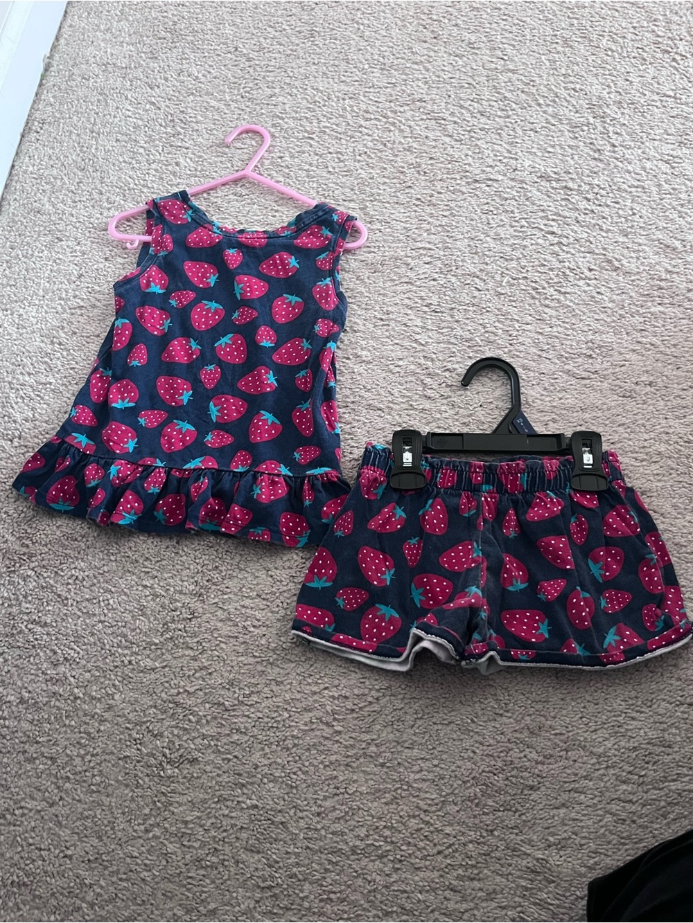 🕸️(10 for $10) Navy Strawberry Print Tank & Shorts Set